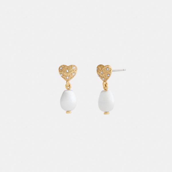 Coach Heart Pearl Drop Earrings - Preorder