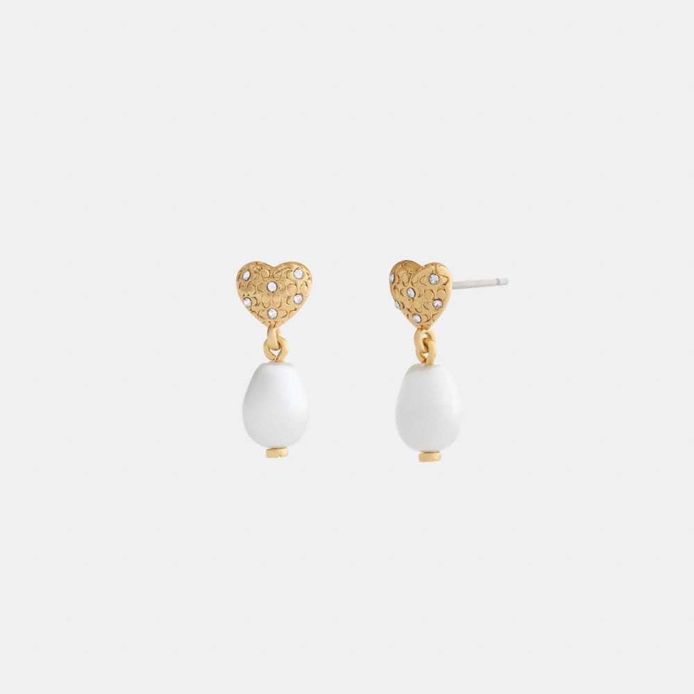 Coach Heart Pearl Drop Earrings - Preorder