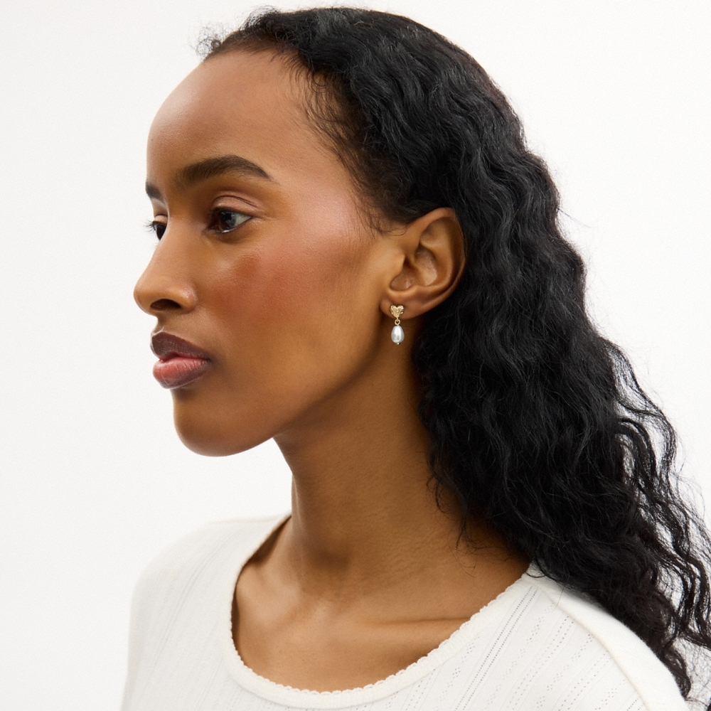 Coach Heart Pearl Drop Earrings - Preorder