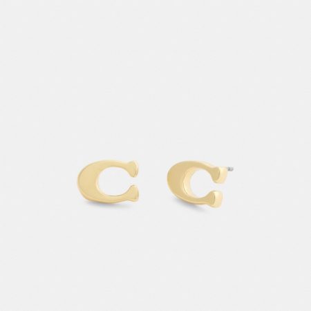 Coach Signature Stud Earrings - Preorder — Brass