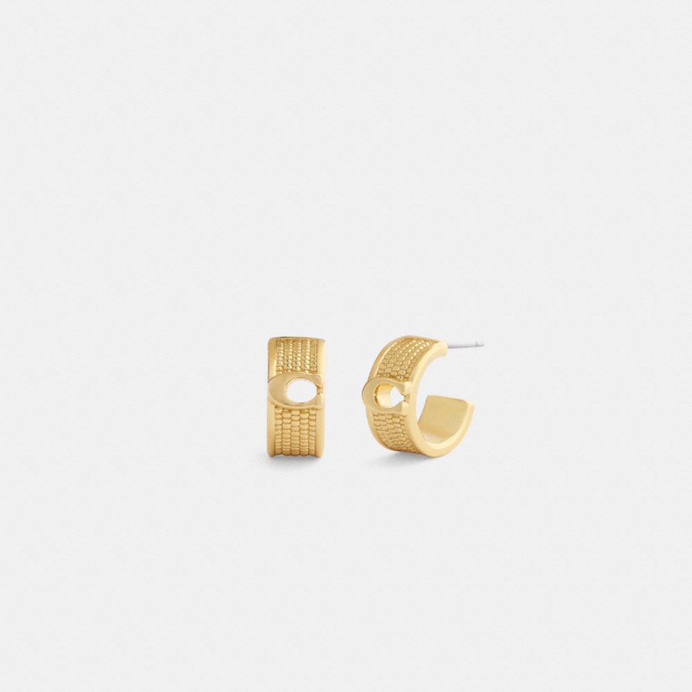 Coach Textured Signature Small Hoop Earrings - Preorder