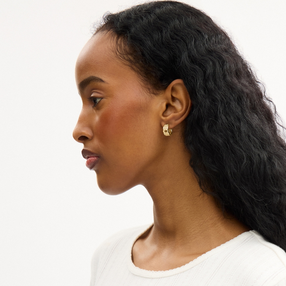 Coach Textured Signature Small Hoop Earrings - Preorder
