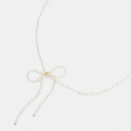 Coach Pearl Bow Choker Necklace - Preorder — Brass/Pearl