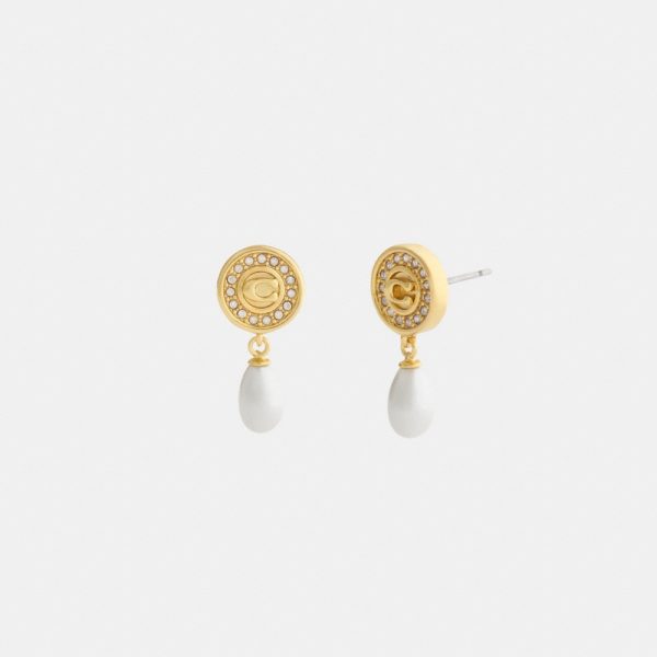Coach Outlet Signature Pavé Coin Pearl Drop Earrings - Preorder
