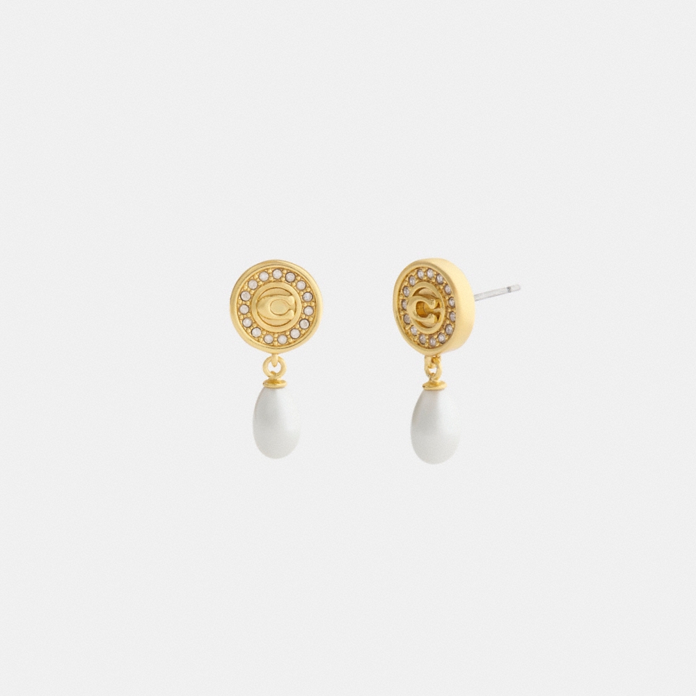 Coach Outlet Signature Pavé Coin Pearl Drop Earrings - Preorder