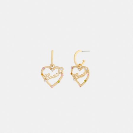 Coach Outlet Coach Script Heart Hoop Earrings - Preorder — Brass/Multi
