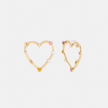 Coach Outlet Oversized Heart Stud Earrings - Preorder — Brass/Multi