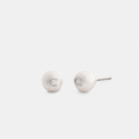 Coach Outlet Signature Pearl Stud Earrings - Preorder — Silver/Pearl