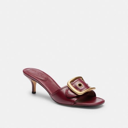 Coach Margot Sandal With Oversized Buckle In Loved Leather - Preorder — Dark Cherry