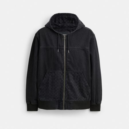 Coach Outlet Signature Denim Zip Jacket - Preorder — Black Wash