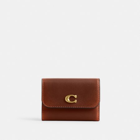 Coach Essential Card Holder Wallet In Loved Leather - Preorder — Brass/Brown