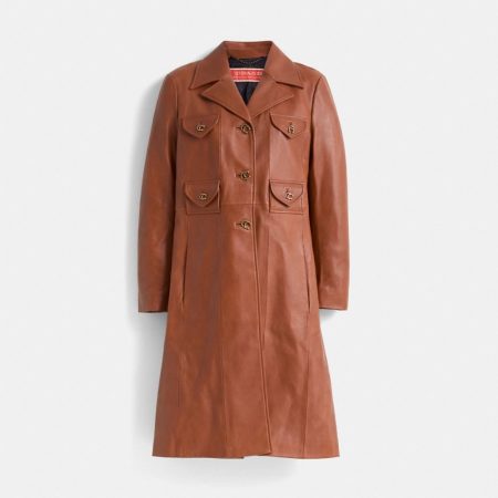 Coach Restored Leather Coat - Preorder — Saddle