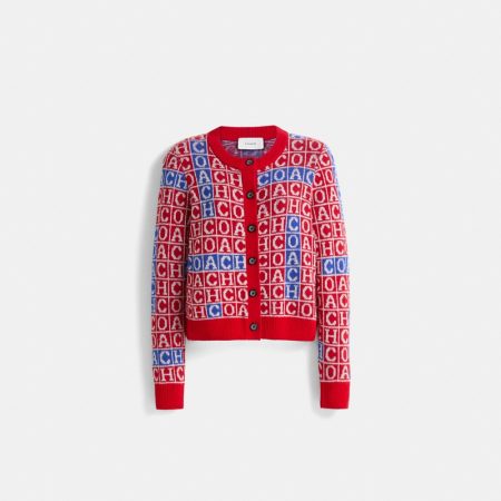 Coach Restored Crossword Cardigan - Preorder — Red