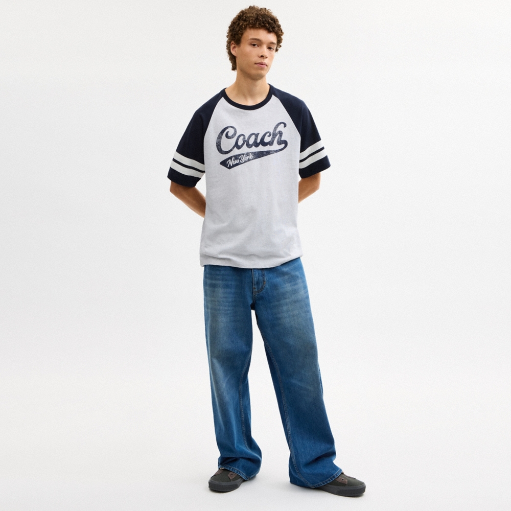 Coach Sporty Script Raglan Crewneck T-Shirt In Organic Cotton - Preorder