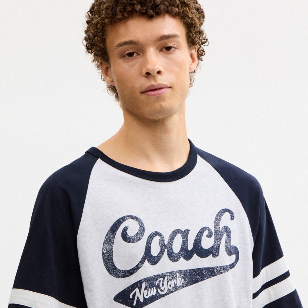 Coach Sporty Script Raglan Crewneck T-Shirt In Organic Cotton - Preorder