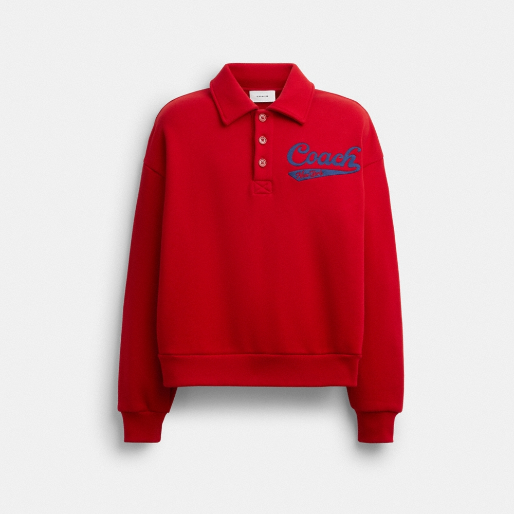 Coach Sporty Script Long Sleeve Relaxed Polo Sweatshirt - Preorder
