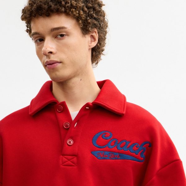 Coach Sporty Script Long Sleeve Relaxed Polo Sweatshirt - Preorder