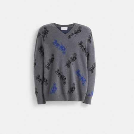 Coach Restored Horse And Carriage V-Neck Sweater - Preorder — Grey Multi