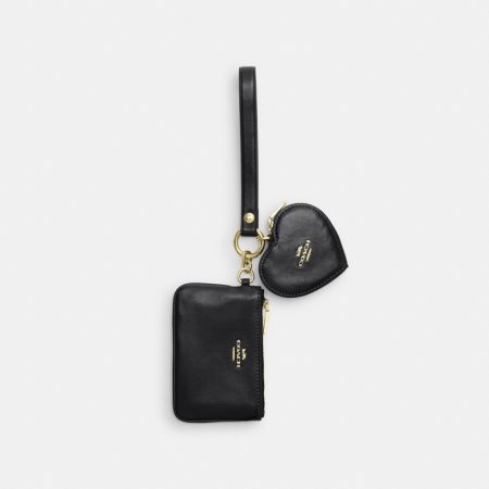 Coach Outlet Wristlet And Heart Pouch - Preorder — Brass/Black