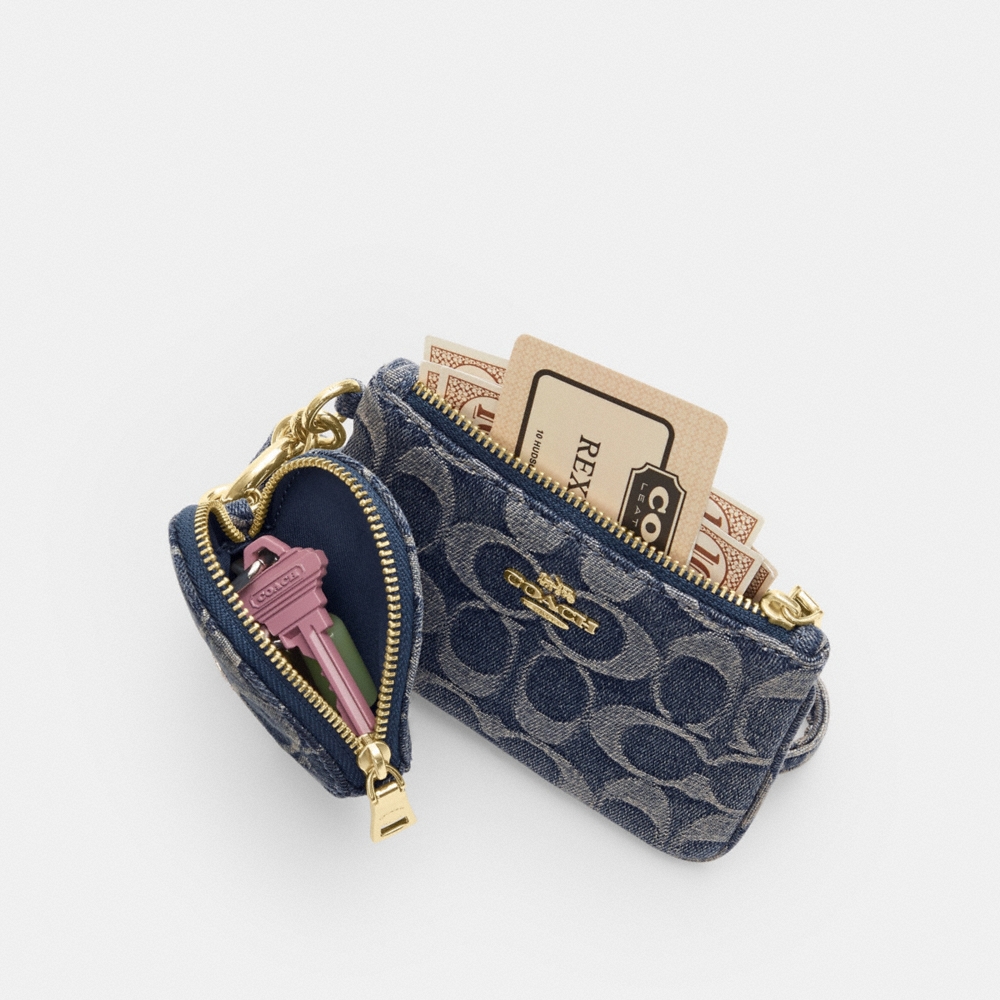 Coach Outlet Wristlet And Heart Pouch In Signature Regenerative Cotton Denim - Preorder