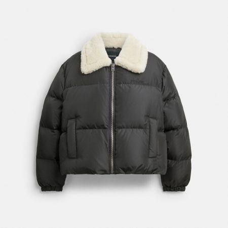 Coach Outlet Puffer With Shearling Collar - Preorder — Black