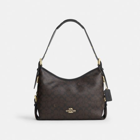 Coach Outlet Laurel Shoulder Bag With Buckles In Signature Canvas - Preorder — Brass/Walnut/Black