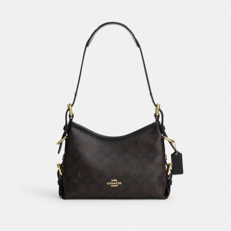 Coach Outlet Laurel Shoulder Bag 22 With Buckles In Signature Canvas - Preorder — Brass/Walnut/Black