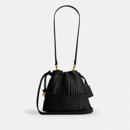 Coach Outlet Faye Mini Drawstring Bag With Fringe - Preorder — Brass/Black