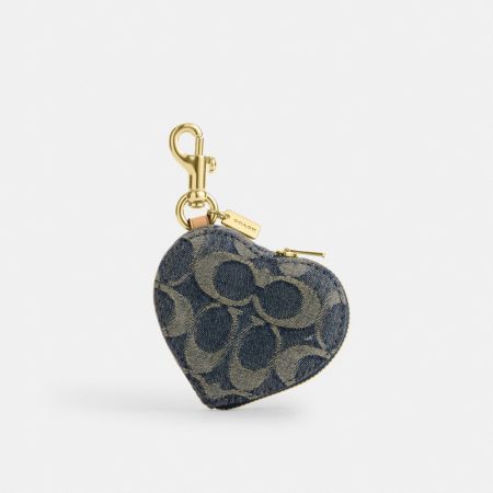 Coach Outlet Heart Bag Charm In Signature Denim - Preorder — Brass/Denim
