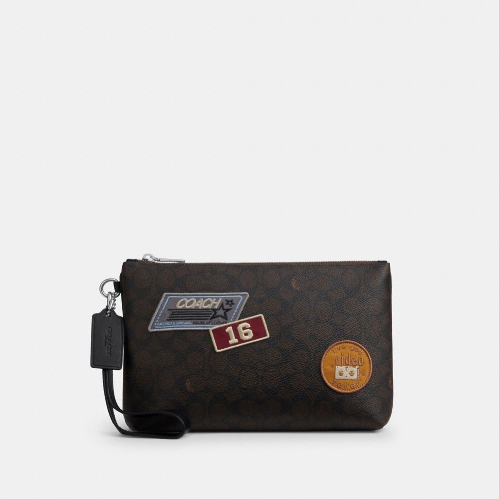 Coach Outlet Pouch In Signature Canvas With Patches - Preorder
