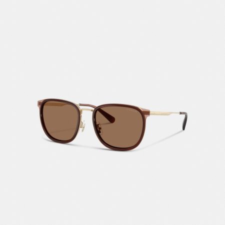 Coach Metal Square Sunglasses - Preorder — Satin Light Brass/Brown