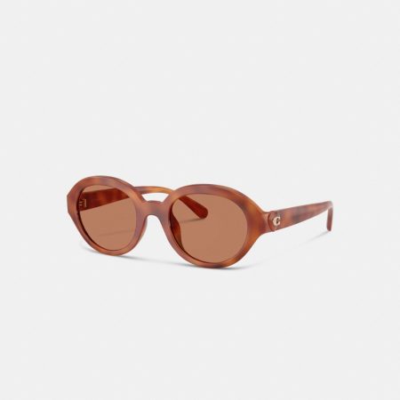 Coach Outlet C Heart Round Sunglasses - Preorder — Caramel Tortoise