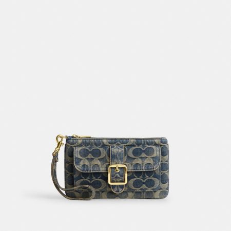 Coach Outlet Ashton Wristlet In Signature Regenerative Cotton Denim - Preorder — Brass/Denim
