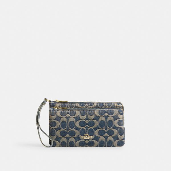 Coach Outlet Double Zip Wristlet In Signature Regenerative Cotton Denim - Preorder