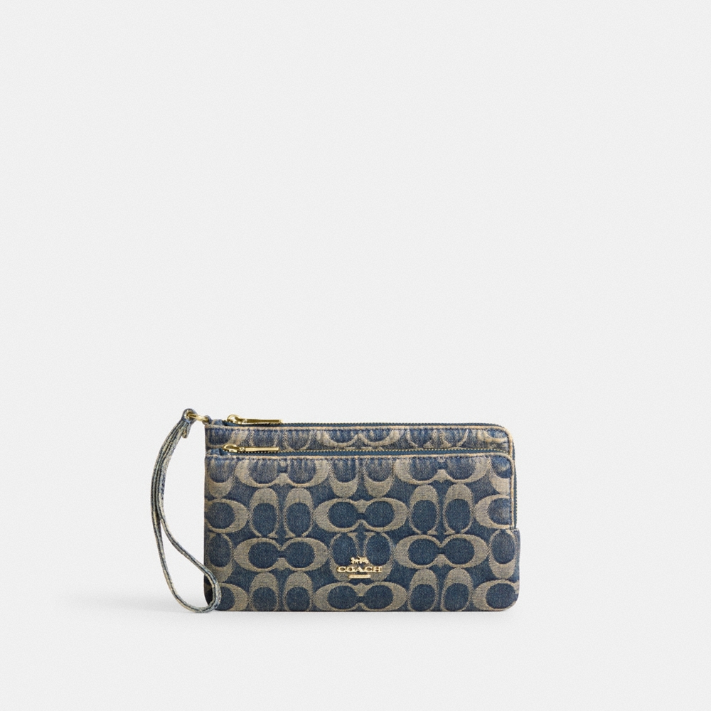 Coach Outlet Double Zip Wristlet In Signature Regenerative Cotton Denim - Preorder