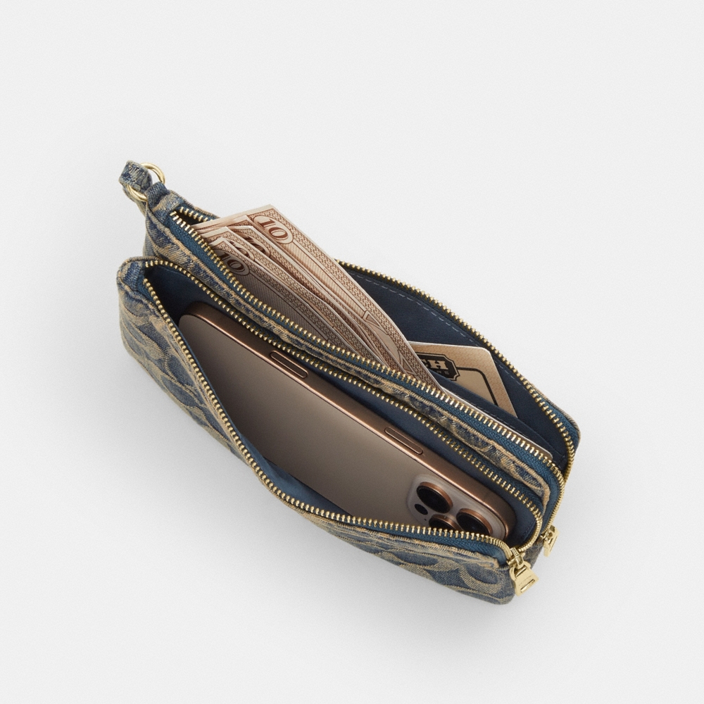 Coach Outlet Double Zip Wristlet In Signature Regenerative Cotton Denim - Preorder