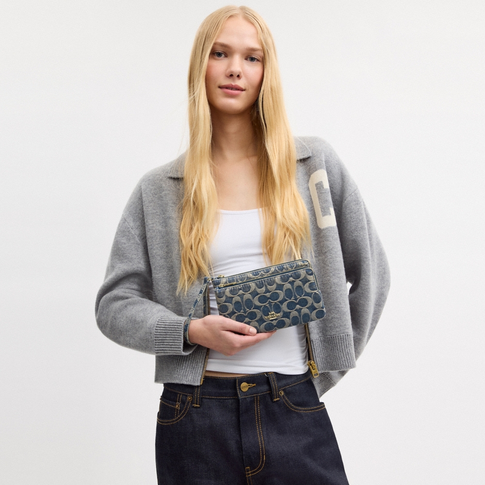 Coach Outlet Double Zip Wristlet In Signature Regenerative Cotton Denim - Preorder