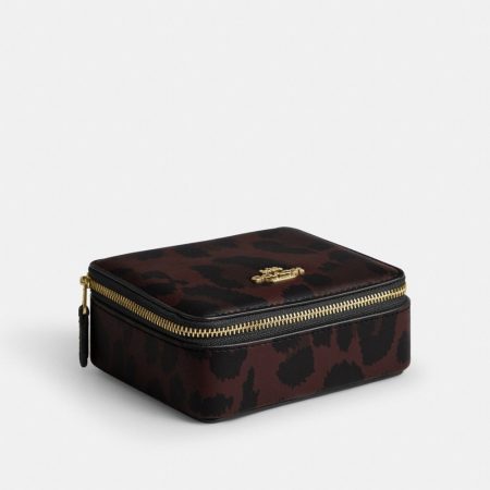 Coach Outlet Large Jewelry Box With Leopard Print - Preorder — Brass/Dark Leopard