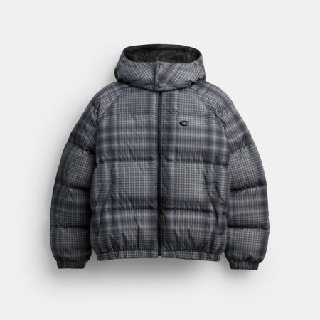 Coach Printed Plaid Puffer Jacket - Preorder — Black