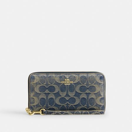 Coach Outlet Long Zip Around Wallet In Signature Regenerative Cotton Denim - Preorder — Brass/Denim