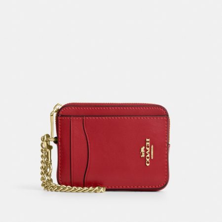 Coach Outlet Zip Card Case - Preorder — Brass/Poppy
