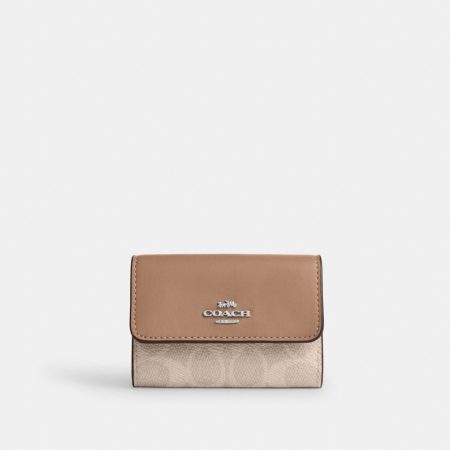 Coach Outlet Flap Card Case In Signature Canvas - Preorder — Silver/Sand/Taupe