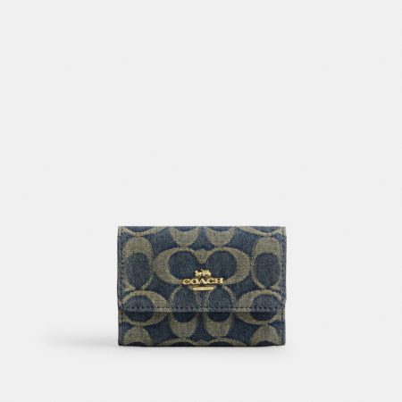 Coach Outlet Flap Card Case In Signature Regenerative Cotton Denim - Preorder — Brass/Denim