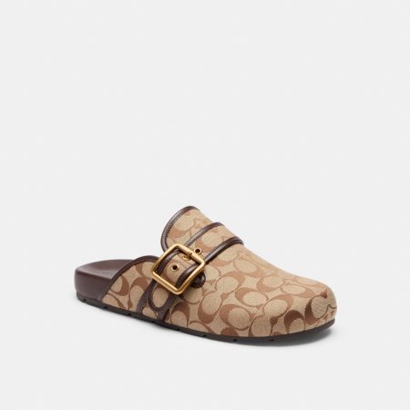 Coach Outlet Archival Buckle Clog With Signature Sateen Jacquard - Preorder — Khaki/Maple