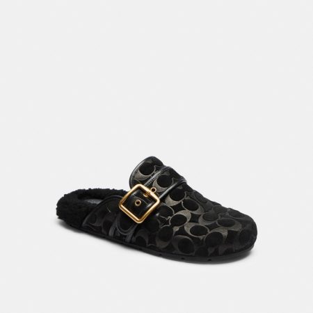 Coach Outlet Archival Buckle Clog With Signature Suede And Shearling - Preorder — Black