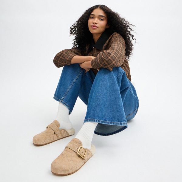 Coach Outlet Archival Buckle Clog With Signature Suede And Shearling - Preorder