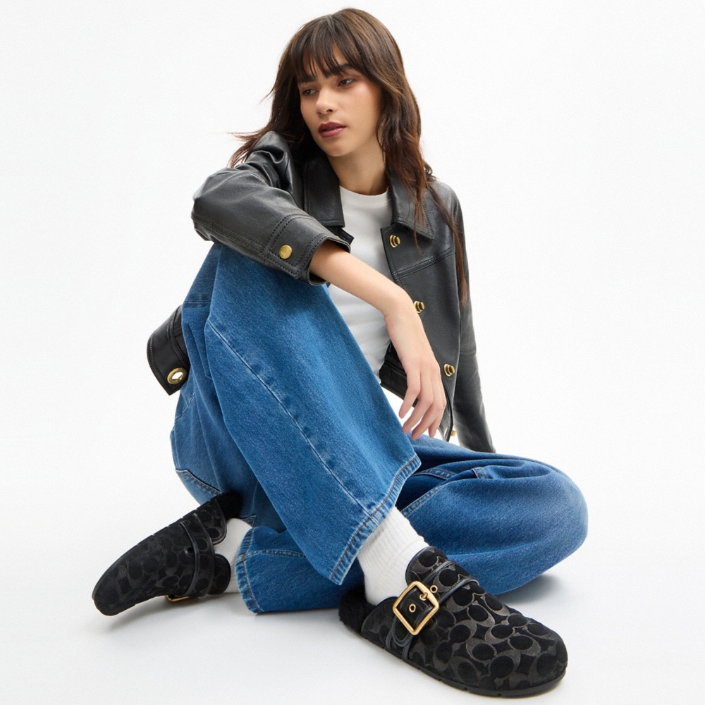 Coach Outlet Archival Buckle Clog With Signature Suede And Shearling - Preorder