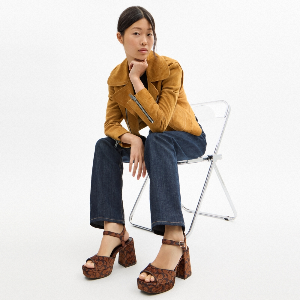 Coach Outlet Block Heel Sandal In Signature Chenille - Preorder