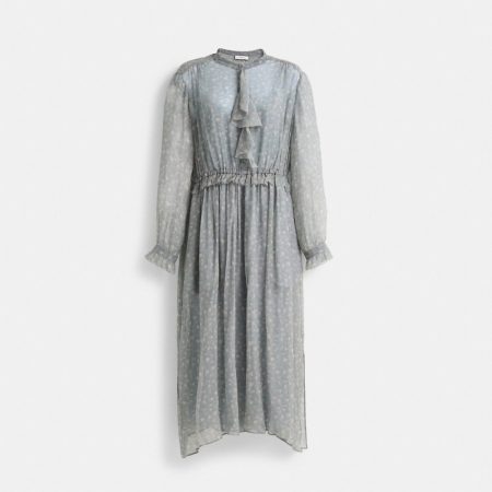 Coach Restored Ruffle Front Dress With Gathered Yoke - Preorder — Grey/Pale Pink