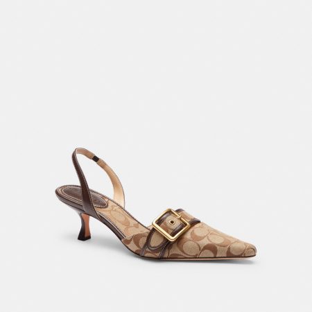 Coach Margot Slingback In Signature Sateen Jacquard - Preorder — Khaki/Maple